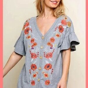 Umgee Floral Embroidered T-Shirt